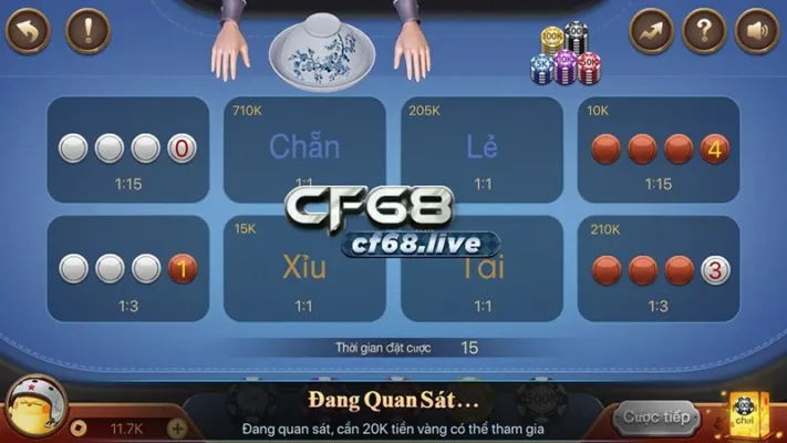 Giao diện của game Xóc đĩa – một trong những game cược 3D hấp dẫn của CF68.GAMES