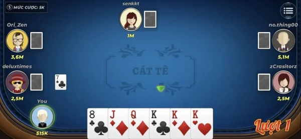 Catte là trò chơi đánh bài 6 lá bài