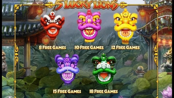 5 Lucky Lions với các biểu tượng chính là những chú lân đầy màu sắc