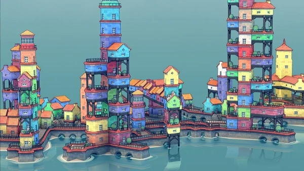 Tựa game Townscaper xây dựng mô phỏng độc đáo, kết cấu được sáng tạo hoàn toàn nổi trên mặt nước