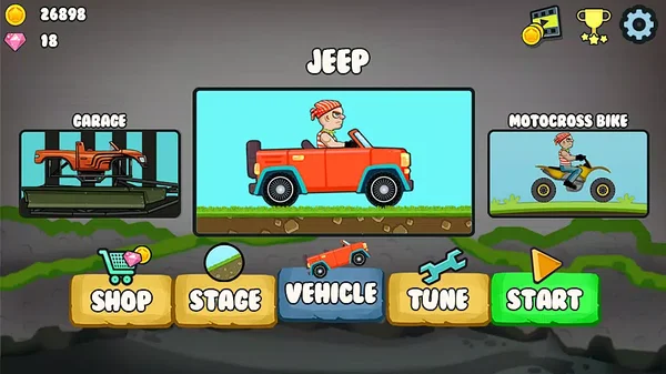 Trong game Hill Climb Racing có nhiều loại xe thú vị để người chơi có thể lựa chọn