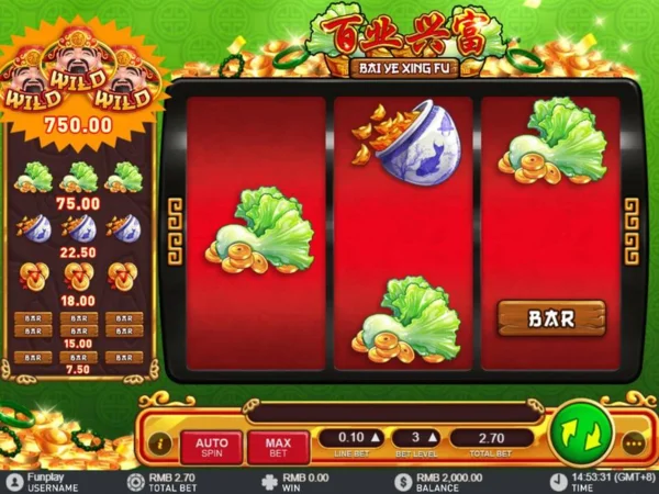 Giao diện vòng quay của slot game Bai Ye Xing Fu