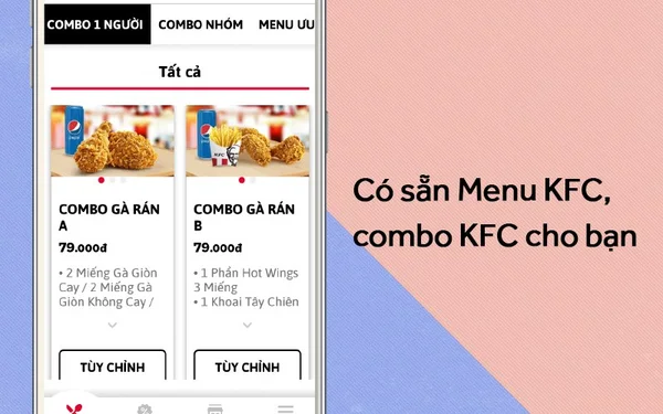 Ứng dụng KFC VietNam tích hợp Menu tiện lợi